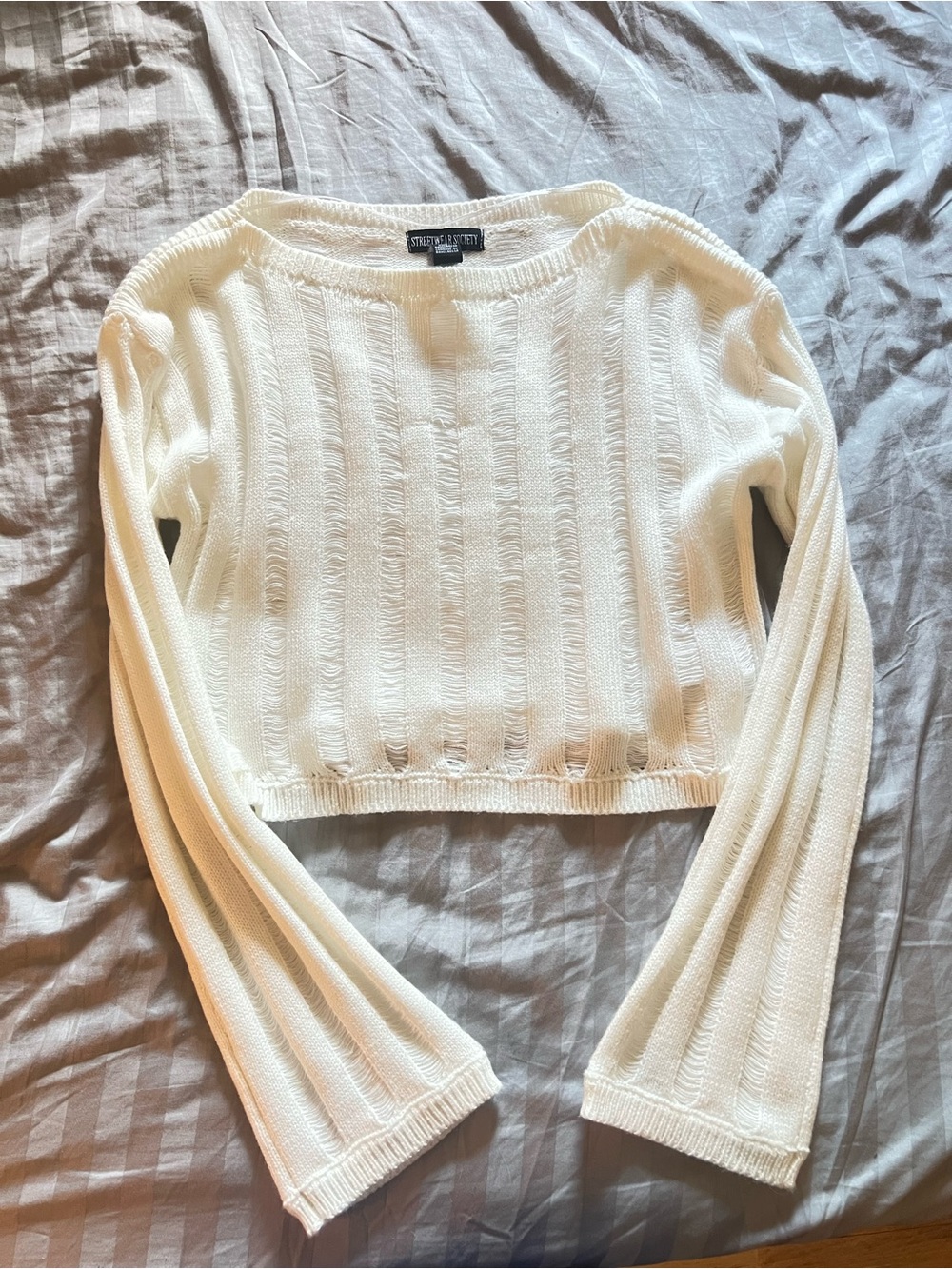 Streetwear Society Cream Cropped Ribbed Knit Sweater